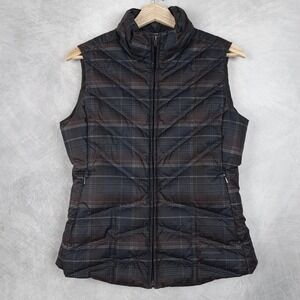 Patagonia Down Vest Womens Small Black Plaid Quilted Puffer Insulated Goose